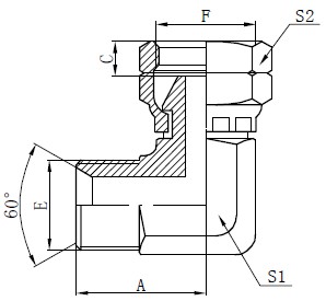 Ang BSP Elbow Connector Drawing