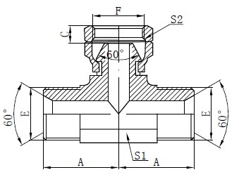 Ang BSP Hydraulic Tee Drawing